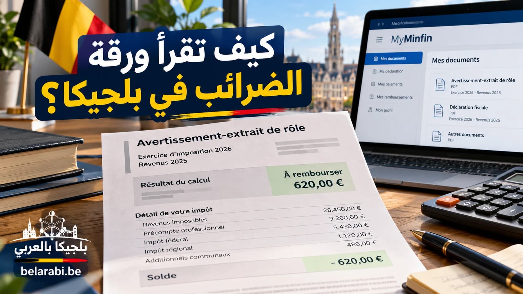 شرح ورقة Avertissement-extrait de rôle وكيفية قراءة حساب الضرائب واسترجاع الضريبة في بلجيكا